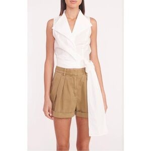 STAUD Luisa Shorts Womens 4 Khaki Rosemary Pleated High Waist Cotton Cuffed NWOT